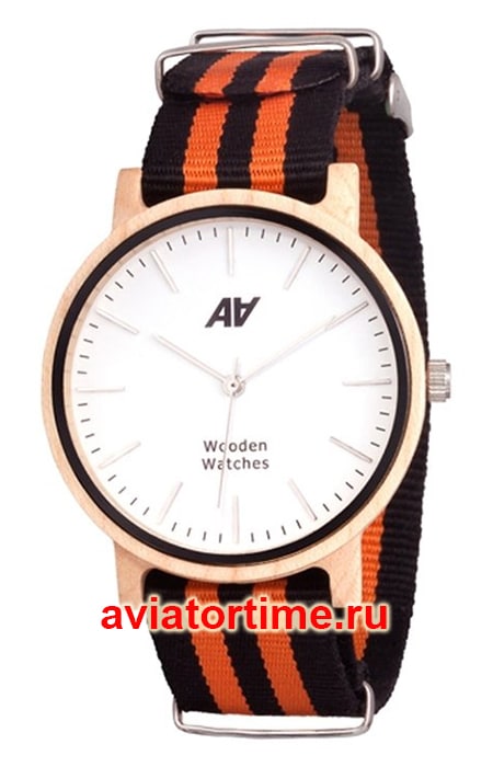  AA Wooden Watches Maple Nato Orange-Black